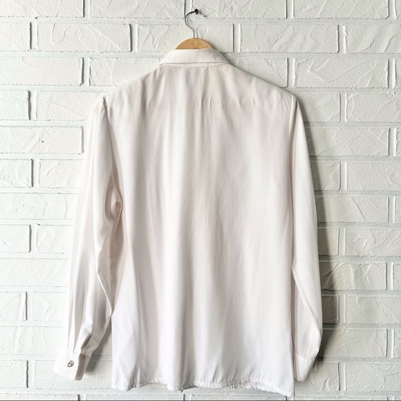 Vintage white button up embroidered long sleeve blouse shoulder pads S - Picture 5 of 16